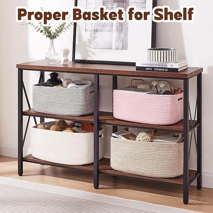 OIAHOMY Storage Basket for Shelves, Closet Cube Storage Bins Baskets for Clothes Blanket Towels, Baby Nursery, Toy Baskets Box, Woven Rope Basket, 15.75*11.81*7.09 IN, 2 Packs Pink