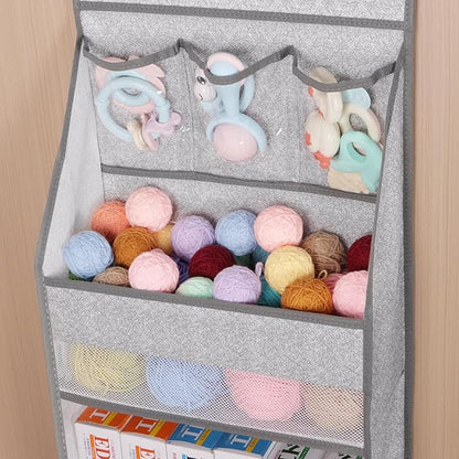 Univivi 5-Shelf Door Storage Over Door Hanging Organizer with 4 Large Pockets and 3 Small PVC Pockets Nursery Closet Cabinet Wall Mount Hanging Storage Organizers for Baby Nursery (Grey Pattern)