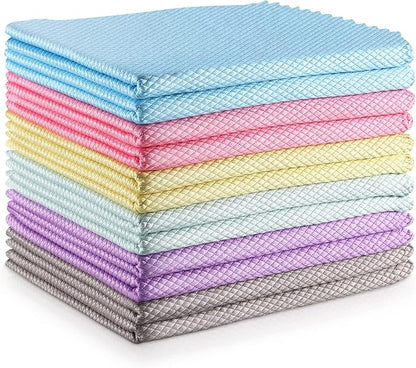 Streak Free Window Cleaning Cloth Miracle Microfiber Cloths for Glass,Kitchen,Counter,Mirror Lint Free Dish Drying Cloths Glass Polishing Rag,All-Purpose,Reusable,Fish Scale Nanoscale towel Pack of 12