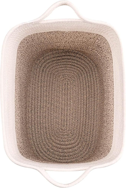 Medium and Large Woven Basket//With Handle, Used for Toys and Fabric Storage Basket used for Storing xl Storage Box, Decorative Storage Box Room (14L*15.7H WWhite Brown, 14L*10W*15.7H)
