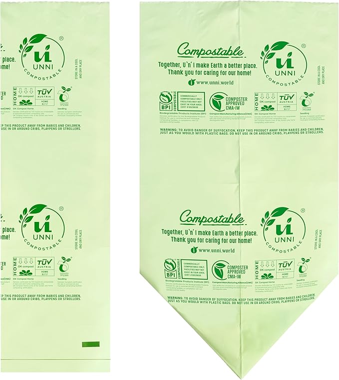 UNNI Compostable Trash Bags, 44-55 Gallon / 208 Liter, 10 Count, Extra Thick 1.38 mil Large Bin Liners for Commercial & Yard Waste, BPI, CMA & OK compost HOME Certified (Meets ASTM D6400)