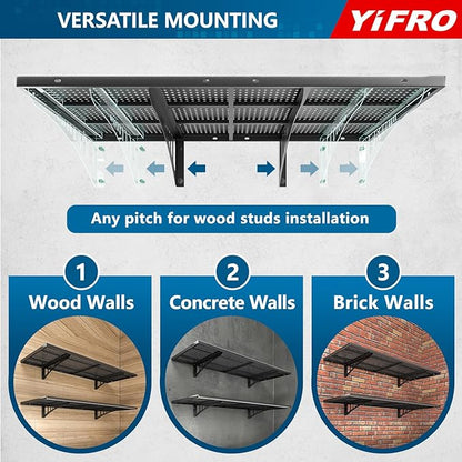 4-Pack 1.5x4ft Heavy Duty Garage Wall Shelving, 1000 lbs Load Capacity, Garage Shelving Wall Mounted, Garage Storage Rack with Hooks, Black