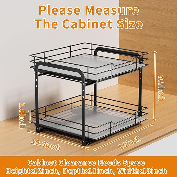 RCHYFEED Spice Rack Organizer for Cabinet, 2 Tier Slide out Spice Organization for Inside Cabinets & Pantry, Heavy Duty Adjustable Metal Spice Racks for Seasoning Organizer (13.5" Wx10.5 Dx9.5 H)