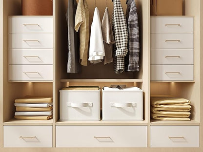 3 Pack Fabric Storage Bins for Shelves | 14¾" L*10¼" W*8¼" H Closet Storage Bins | Collapsible Closet Organizers for Clothes | Linen Clothes Bins | White & Ivory