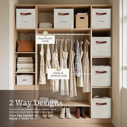 DECOMOMO Storage Baskets, 13x15x13 Storage Cube Bins with Labels for Organizing Shelves Kallax (Kallax / 4pcs, Beige)