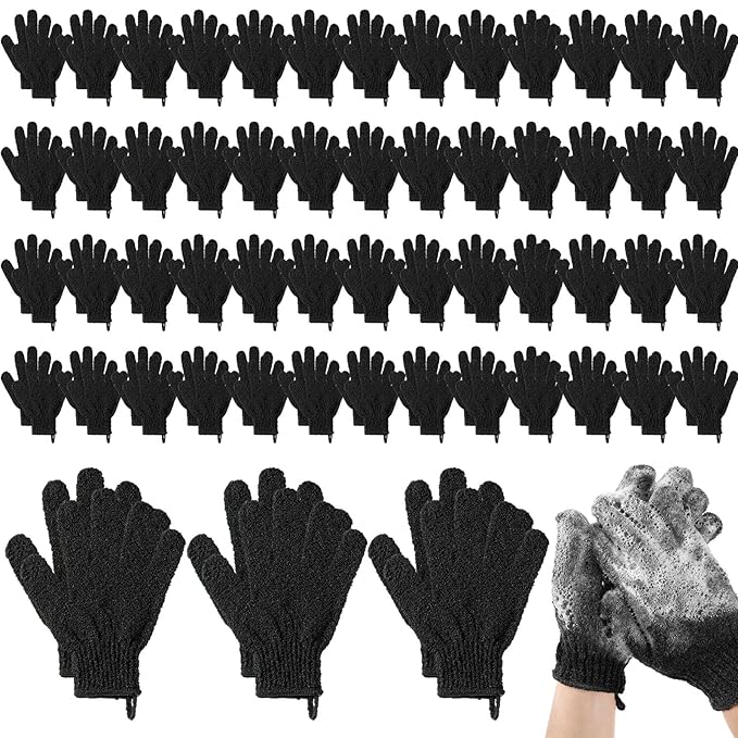 104 Pcs Exfoliating Glove Bulk Shower Gloves with Hanging Loop Exfoliating Body Scrubber Dead Skin Remover for Body Bath Beauty Spa Massage Scrubs Men Women Bathing(Black)