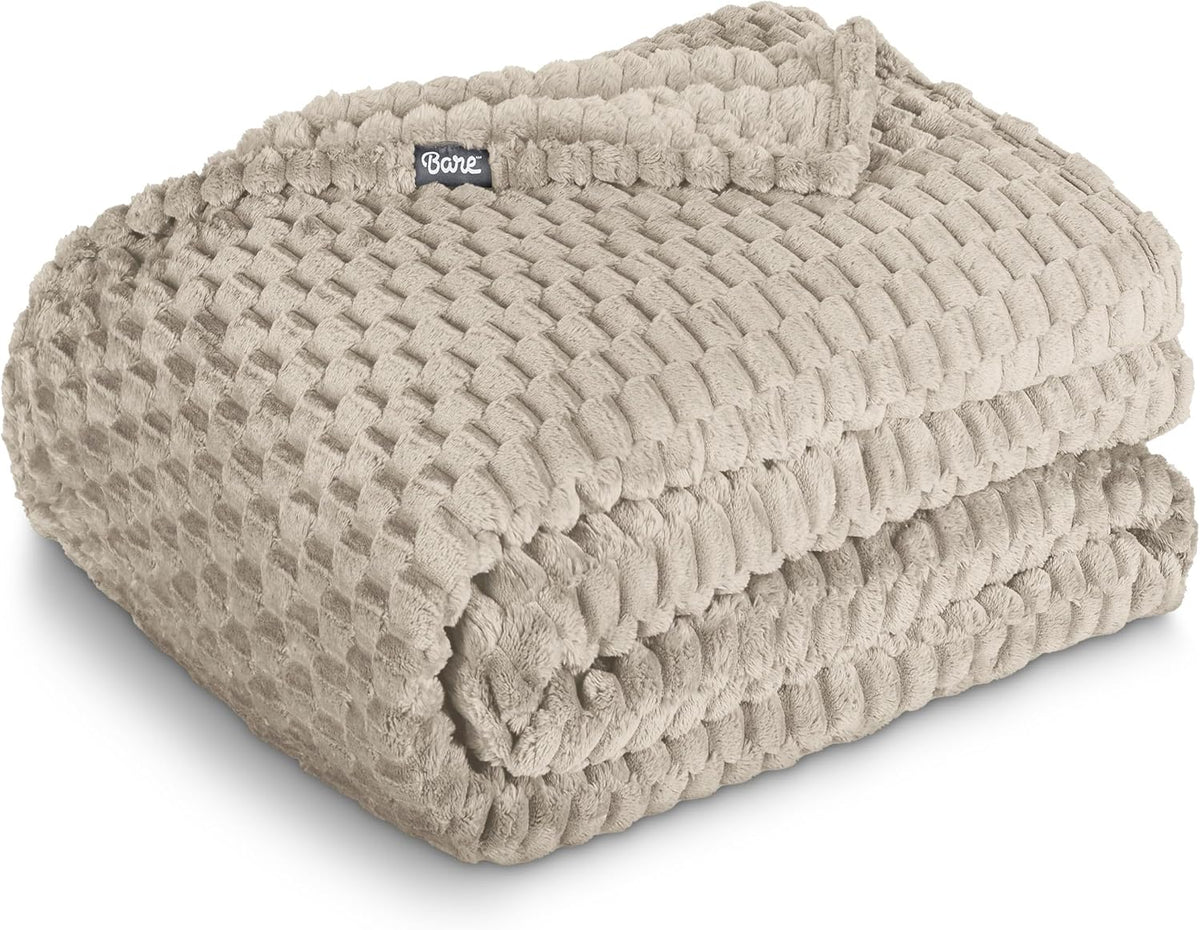 Bare Home Textured Fleece Blanket - Twin/Twin Extra Long - Ultra-Soft Lightweight for Bed, Sofa, and Couch - Luxury Microplush - Cozy Warm Blanket (Twin/Twin XL, Waffle Oyster)