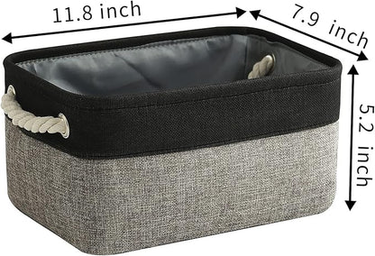 TcaFmac Storage Basket for Shelves - Small 6 Pack Fabric Storage Bins for Organizing, Collapsible Storage Cubes with Handle for Closet Cloth Toy Gift Kids (Black & Grey 11.8 x 7.8 x 5.2 inch)