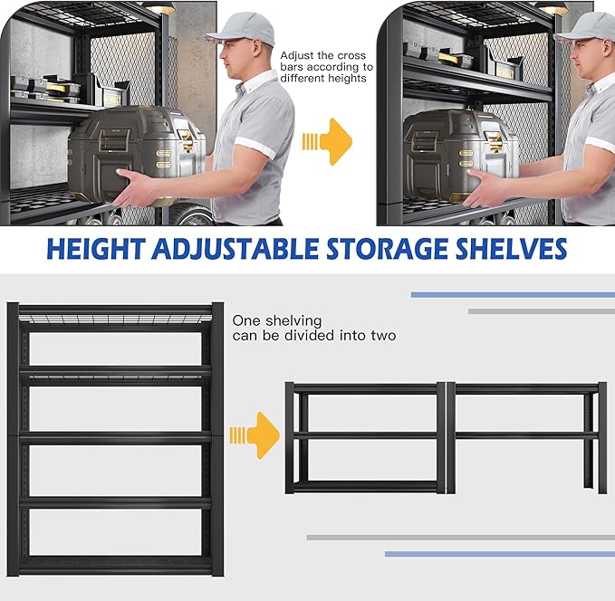 REIBII 3010LBS Storage Shelves 72" H Garage Shelving Heavy Duty Metal Shelving 5 Tier Adjustable Metal Shelves for Storage for Kitchen Pantry Warehouse Basement 72" H x 35.5" W x 16" D, 2 Pack