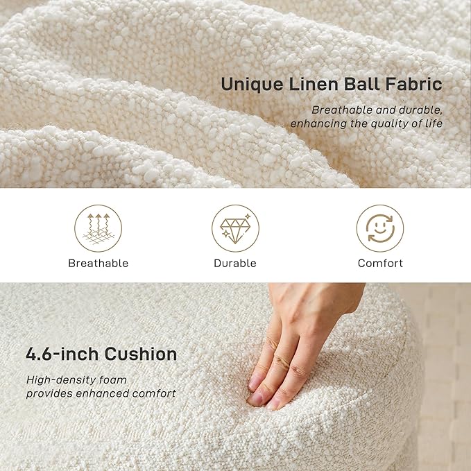 Round Ottoman with Storage Boucle Ottoman Stool with Storage Removable Lid for Living Room Modern Vanity Sorage Stool Foot Rest Bedroom Dorm Gifts Set of 2 (White)