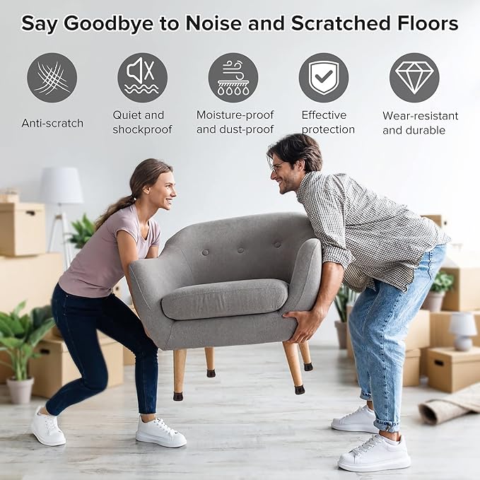 24PCS Upgraded Silicone Chair Leg Floor Protectors for Hardwood Floors, Furniture Sliders for Chair Legs, Felt Bottom Furniture Pads, Anti-Slip Round&Square Cap Covers to Scratch and Reduce Noise