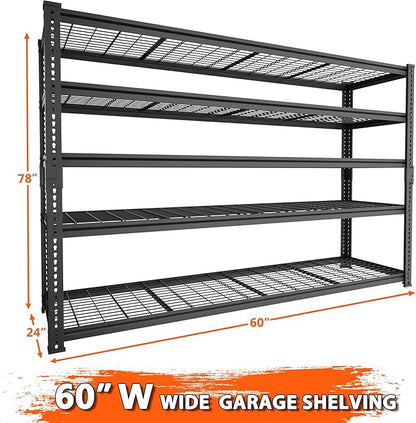 Storage Shelves Heavy Duty, 3 PCS 60" L x 24" W x 78" H Garage Wire Shelving Unit Loads 3300LBS, 5-tier Adjustable Metal Industrial Utility Shelf Rack for Kitchen, Laundry Room, Warehouse, Basement