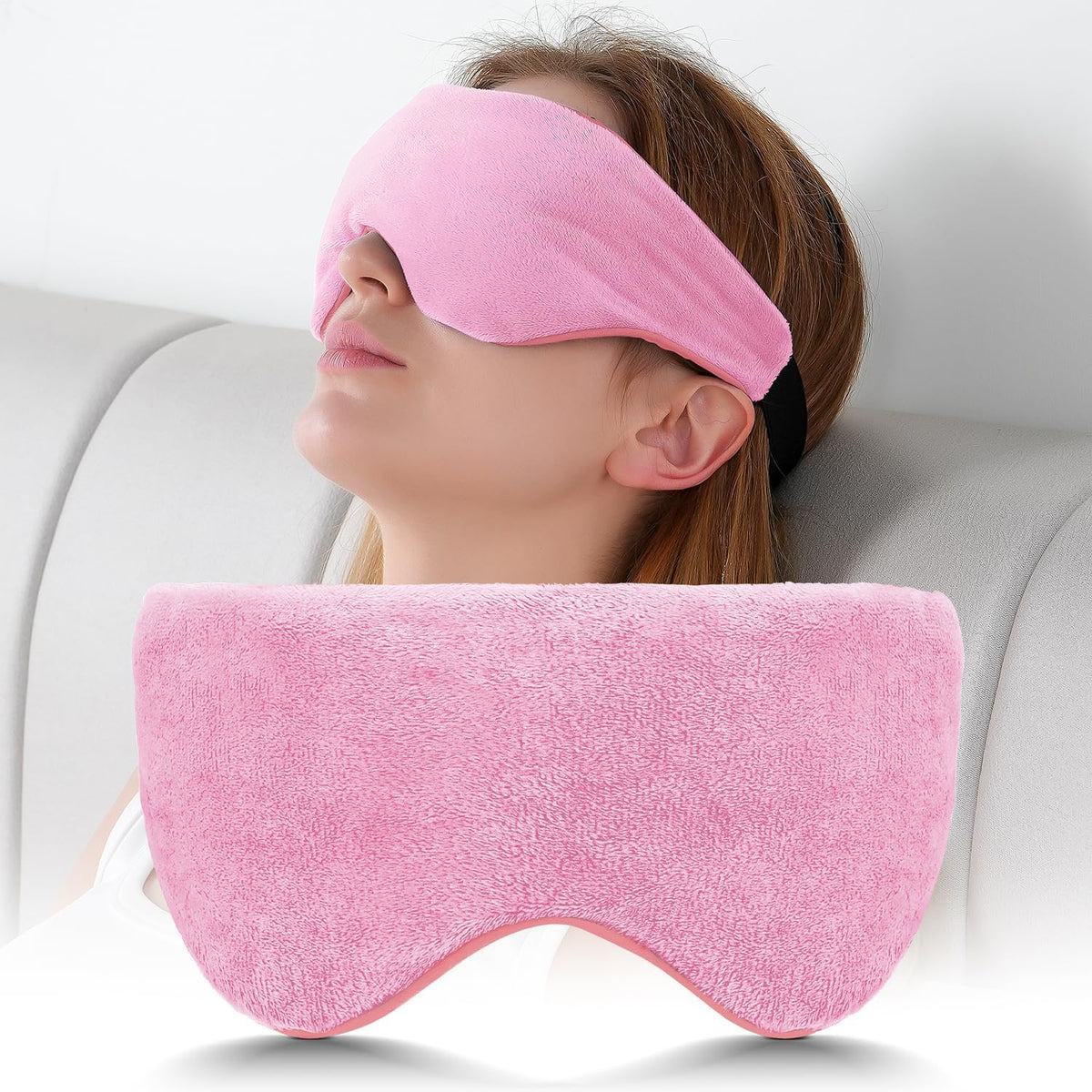 Sivio Weighted Eye Mask for Women & Men, Heatable and Freezable Weighted Eye Pillow with Silica Beads & Adjustable Strap, Soft Breathable Cotton Eye Cover for Sleeping Faster and Better, Pink