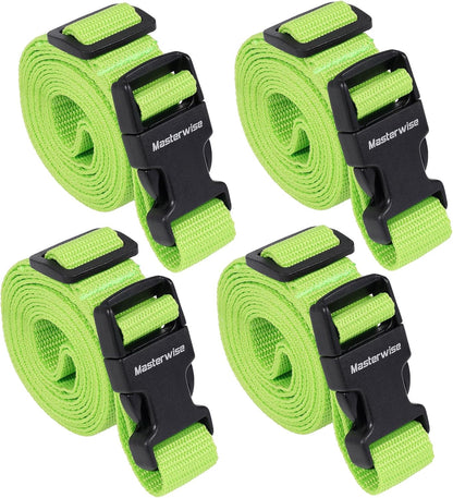 Buckle Straps with Clips, Adjustable Nylon Strap with Buckle, Packing Strap, Green 4 Pack (6’x1)