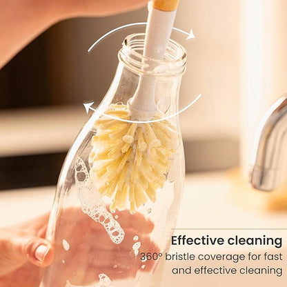 Vigar Zeroline 13.9" Long Bamboo Dish Brush, Ideal Dish Brush for Cups, Wine Glass, Tumbler, Blender Bottles, and Glass Water Bottles for The Kitchen