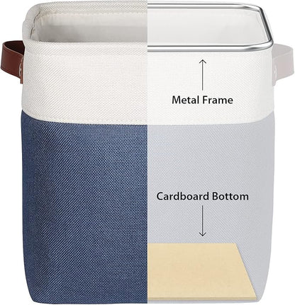 Univivi Fabric Cube Bins Set of 4 Storage Baskets with PU Handles for Home Closet Foldable Storage Bins (Blue, 10.5" x 10.5" x 11")