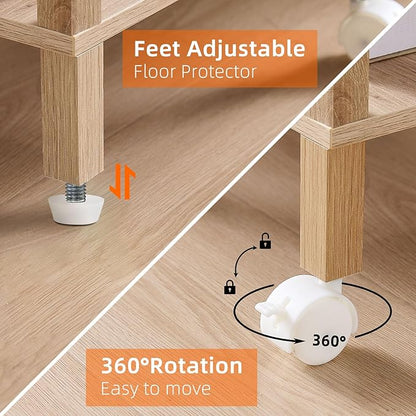 Lerliuo 3 Tier Printer Stand with Storage, Printer Table for Home Office, Wooden Rolling Printer Cart Shelf with Lockable Wheels fit Fax Machine, Scanner(Natural)