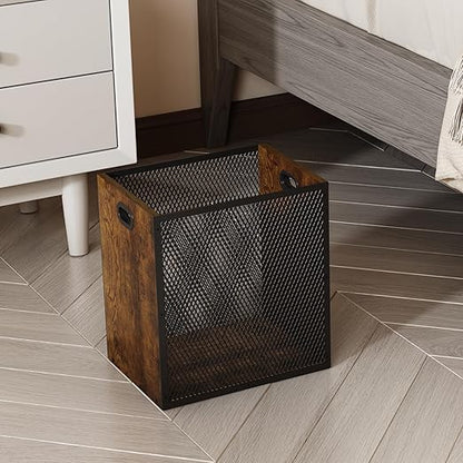 Retro Office Trash Can, Iron and Wood Combination Bedroom Garbage Can, Rectangular Design Wastebasket with Handle, Industrial Style Trash Can for Home Office, 4.5 Gallon (Patent Pending)
