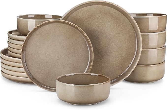 vancasso PLAYA Plates and Bowls Sets, 18 Pieces Dark Brown Dinnerware Sets