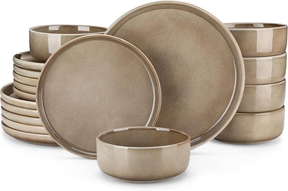 vancasso PLAYA Plates and Bowls Sets, 18 Pieces Dark Brown Dinnerware Sets