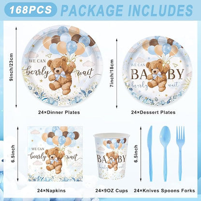 168pcs We Can Bearly Wait Bear Plates Napkins