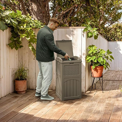 YESHOMY 2 Pack Outdoor Trash Can with Lid, Garbage Bins for Garden, Porch, Home and Kitchen, Coffee