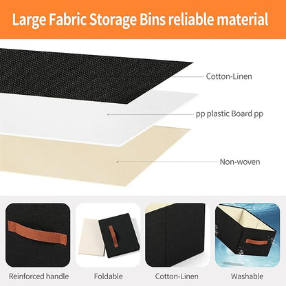 linen closet organizers and storage, 3 Pack Large Storage Baskets, Washable, Clothing Storage Bins with Handle, Closet Organizer for Storage Sweater,Sheets (Black, 18½"x13½"x8½")