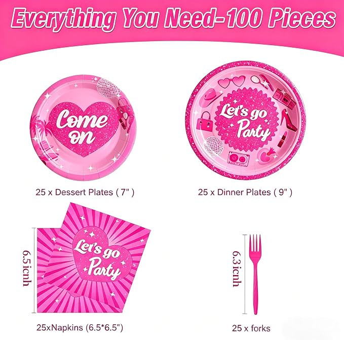 100 Pcs Disposable Let's Go Party Tableware Set