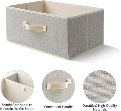Storage Baskets, 15.7-Inch Woven Fabric Bins, Storage Cubes with Reinforced Handles, Organizer Bins for Closet Shelves, Foldable, for Toys, Clothes, Natural Beige (3PCS/Beige-15.7*11*7.8inch)