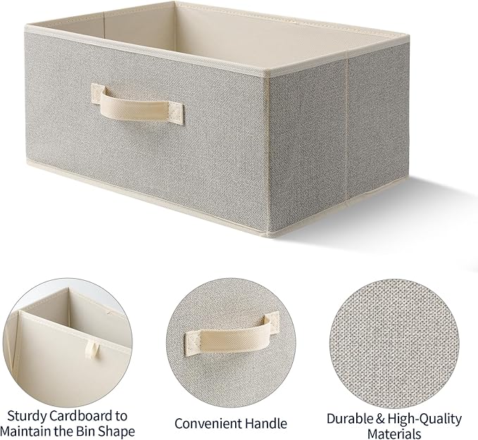 Storage Baskets, 15.7 Inch Woven Fabric Bins, Storage Cubes with Reinforced Handles, Organizer Bins for Closet Shelves, Foldable, Clothes. (2PCS/Beige-15.7*11*7.8inch)