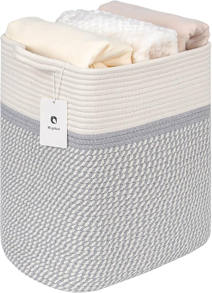 Medium and Large Woven Basket//With Handle, Used for Toys and Fabric Storage Basket used for Storing xl Storage Box, Decorative Storage Box Room (14L*15.7H TWhite/Gray, 14L*10W*15.7H)