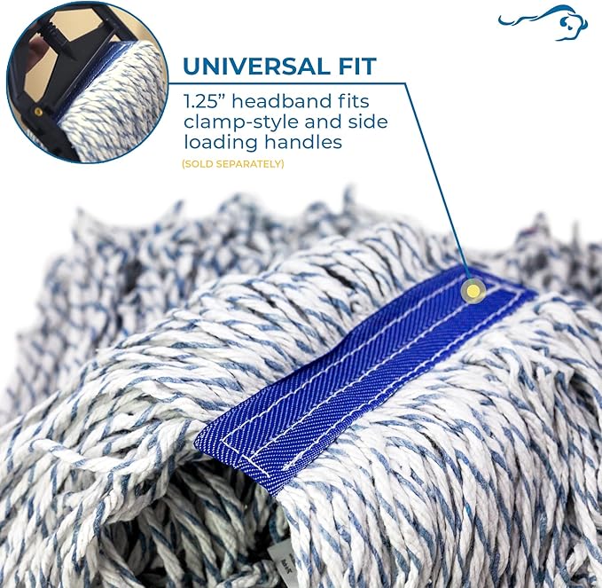 KLEEN Handler Cut End Finish Mop | 1.25" Universal Headband Maximum Absorption Finishing Mop, Pack of 3