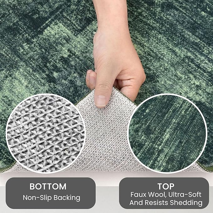 IOHOUZE Abstract Area Rugs 9x12 Ft Washable Large Rugs for Living Room, Non Slip Dining Room Rug, Printed Faux Wool Rugs for Bedroom, Floor Carpet for Office Nursery Playroom, Dark Green
