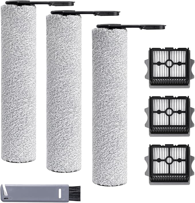 Roller Brush and Filter Replacement Compatible with Tineco Floor One Stretch S6,Floor One Switch S6 Cordless Vacuum Cleaner, Replacement Parts Include 3 Brush Rollers, 3 Filters