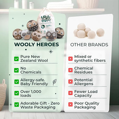 No More Dryer Sheets! Reusable Wool Dryer Balls XL 6-Pack - Reduces Static, Cuts Dry Time, & Softens Naturally