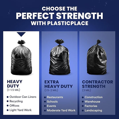 Plasticplace 55-60 Gallon Trash Bags │ 1.0 Mil │ Black Heavy Duty Garbage Can Liners │ 38” x 58” (100 Count)