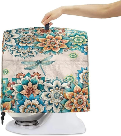 Stand Mixer Covers Compatible with 6-8 Quarts Boho Flower with Dragonfly Kitchen Aid Stand Mixer Dust Protector Cover Organizers with Handle Pocket