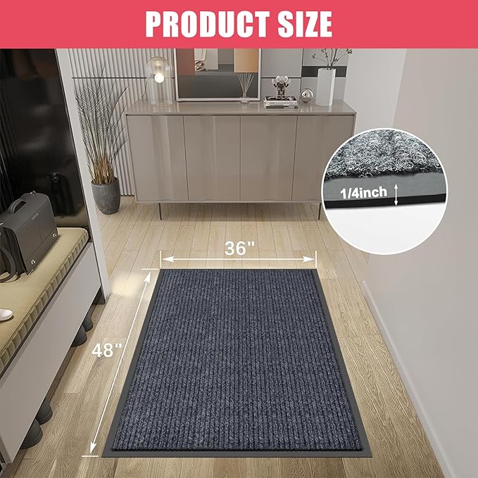 Kuyal Front Door Mat, 3'x4' Indoor Outdoor Entrance Mat, Commercial Floor Mats Inside Outside Entrance, Heavy Duty Durable Welcome Mats, Rubber Backing Non Slip Outdoor Mats for Entryway,Dark Gray