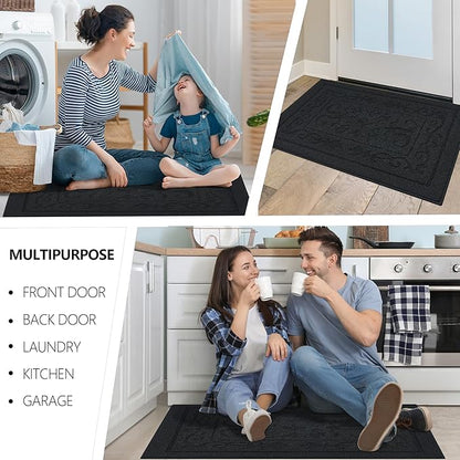 FONEYI Indoor Door Mat 36" x 59", Dirt Trapper Door Mats Non-Slip Entryway Rugs Washable, Absorbent Resist Dirt Welcome Mat, Low Profile Inside Floor Mats for Front Back Door and Entryway, Black
