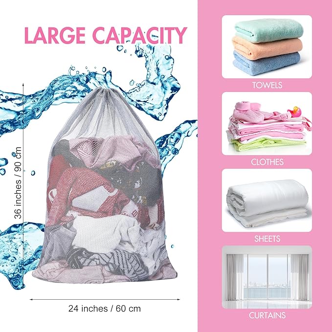 Berlune 30 Pack 24 x 36 Inches Large Mesh Bags for Laundry, Wash bags, Sturdy Mesh Material Closed with Drawstring, Factory, University, Dormitory, Travel and Apartment Dweller (Gray)