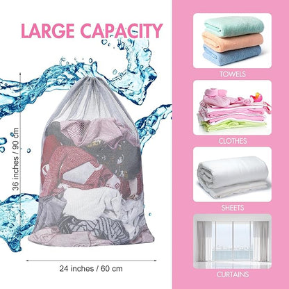 Berlune 30 Pack 24 x 36 Inches Large Mesh Bags for Laundry, Wash bags, Sturdy Mesh Material Closed with Drawstring, Factory, University, Dormitory, Travel and Apartment Dweller (Gray)