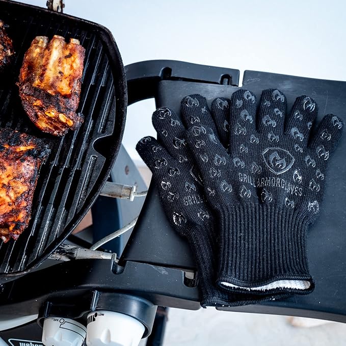 Grill Armor Oven Gloves 932°F Extreme Heat & Cut Resistant Oven Mitts with Fingers for BBQ, Cooking, Grilling, Baking – Accessory for Smoker, Cast Iron, Fire Pit, Camping, Fireplace, Griddle & More