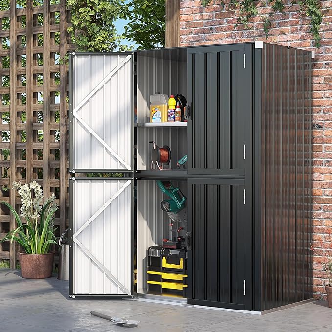 AECOJOY Large Outdoor Storage Cabinet Waterproof with Shelves, Lockable Vertical Outdoor Cabinet, Large Storage Shed Tall Weatherproof Cabinets Garden Sheds & Outdoor Storage Clearance in Dark Grey