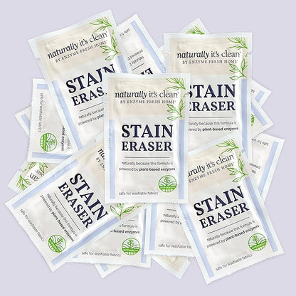 Naturally It's Clean Stain Eraser, Natural Enzymes Based/Biodegradable Instant Stain Removal, Spot Wipe Removes Wine, Coffee, Soda, Spills, Odor on Clothes, Bags, 60 Count (Pack of 1)