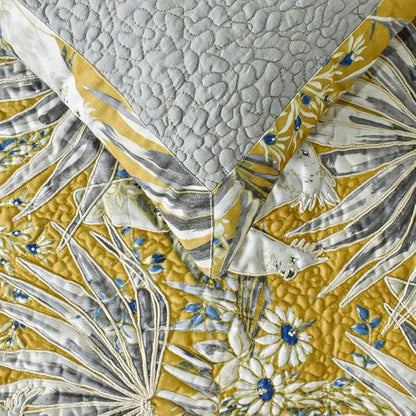 The HomeCentric King/Queen/Twin Grey & Yellow Decorative Full 68"x18" Bed Runner Without Pillow Cover, Cockatoo Bird & Quilted Bed Scarf on Cotton Fabric - Cockatoo Love