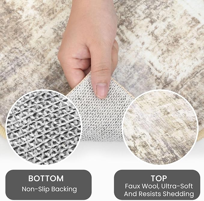 IOHOUZE Abstract Runner Rug 3x8 Ft Washable Runners for Hallways, Non Slip Kitchen Runner Printed Faux Wool Entryway Runner Indoor, Modern Abstract Floor Carpet for Hall Kitchen Bedroom, Beige Brown