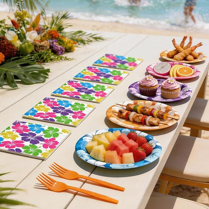 Hawaiian Luau Party Decorations, Tropical Hibiscus Tableware Set