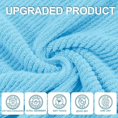 VOOVA & MOVAS Ocean Blue Towels for Bathroom, 100% Cotton | Quick Dry | Soft | Thick,3 Piece Towel Set, 1 Large Bath 30" x 56", 1 Hand 18" x 28", 1 Wash Cloth 13" x 13", Bathroom Essentials