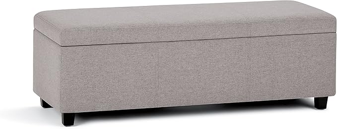 SIMPLIHOME Avalon 48 inch Wide Contemporary Rectangle Storage Ottoman Bench in Cloud Grey Linen Look Fabric, Assembled, for the Living Room, Entryway and Family Room