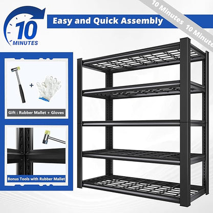 REIBII 3010LBS Storage Shelves 72" H Garage Shelving Heavy Duty Metal Shelving 5 Tier Adjustable Metal Shelves for Storage for Kitchen Pantry Warehouse Basement 72" H x 35.5" W x 16" D, 2 Pack